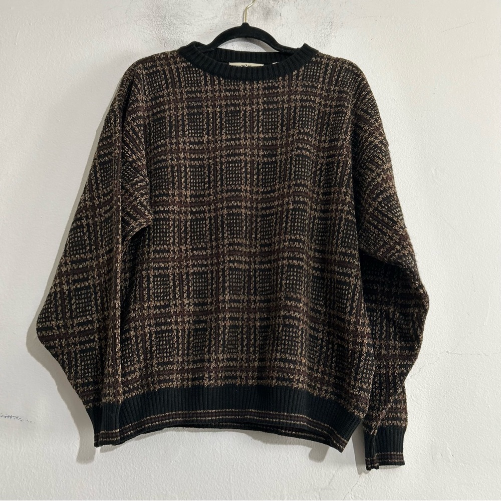 Vintage Natural Issue Knit Plaid Grandpa Sweater Grunge Indie Cabin Heritage